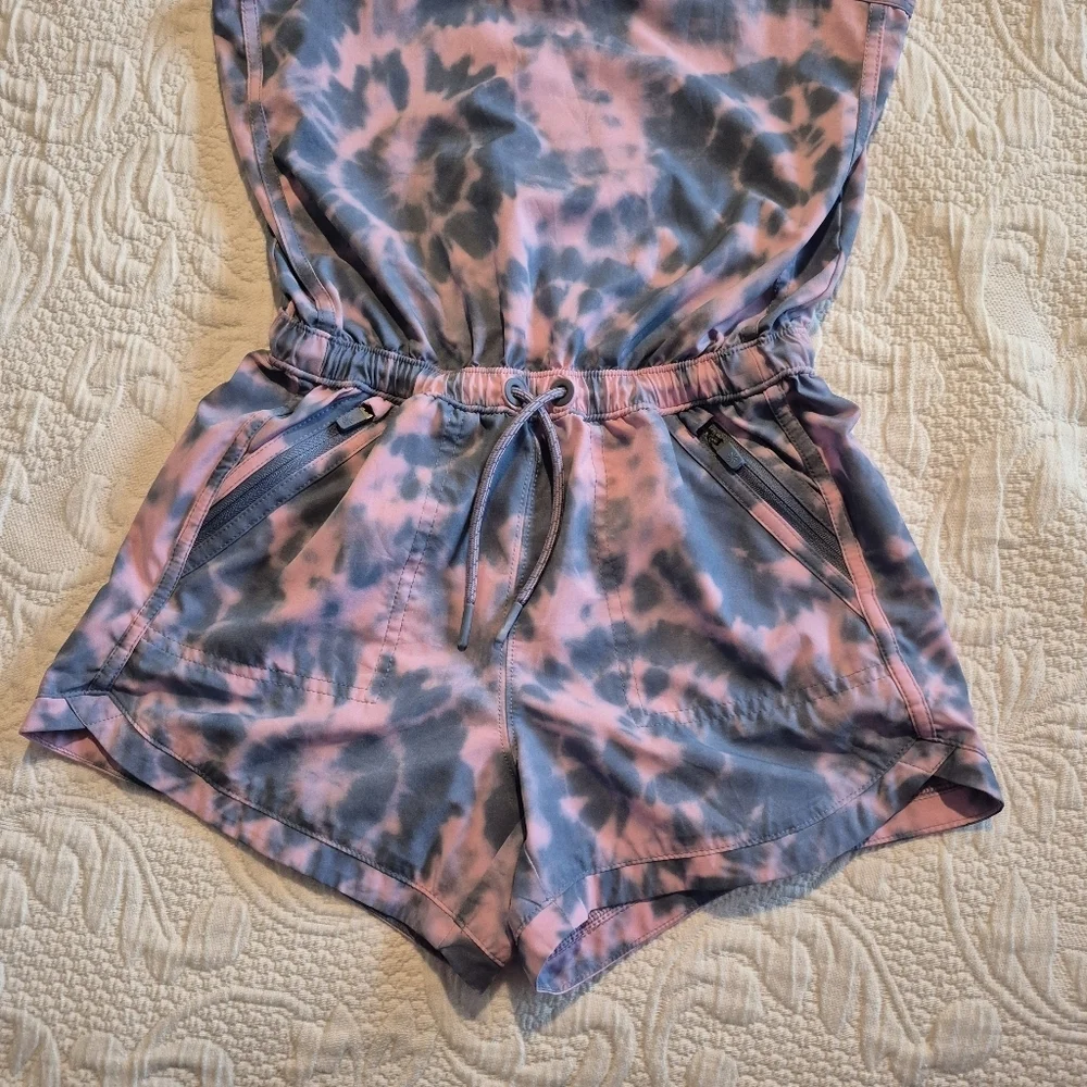 Athleta Girl size Medium or 8/10 tank romper, pink and gray tye dye effect - Picture 2 of 7